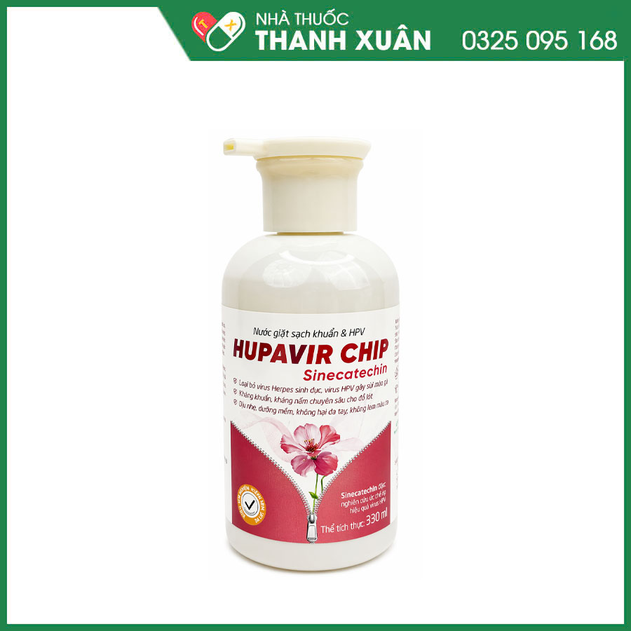 Nước giặt sạch khuẩn&amp;HPV HUPAVIR CHIP giúp làm sạch hỗ trợ kháng khuẩn, kháng nấm, ngăn ngừa viêm nhiễm phụ khoa